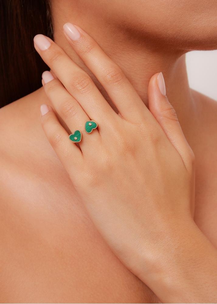 Yvonne Léon Bague Toi & Moi Coeur Malachite Or Jaune