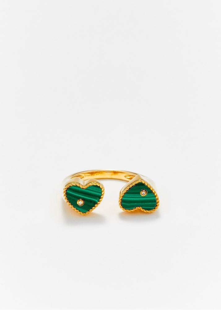 yvonne léon bague toi & moi coeur malachite or jaune