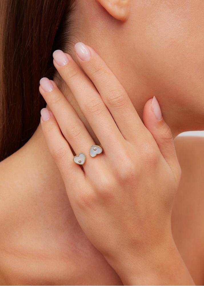 Yvonne Léon Bague Toi & Moi Coeur Nacre Or Jaune