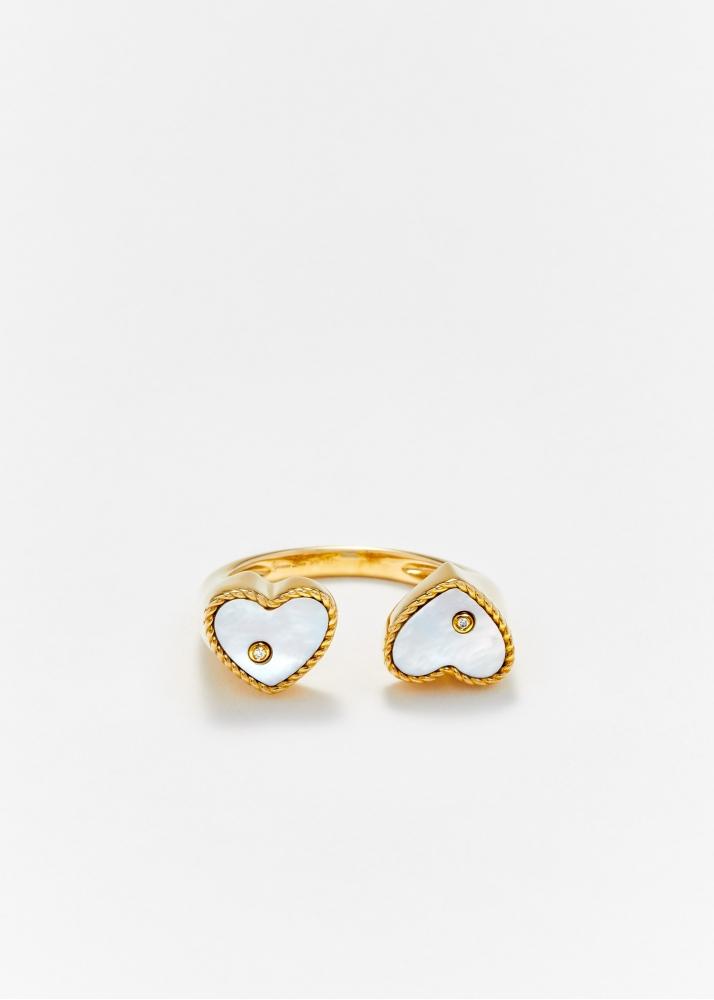 yvonne léon bague toi & moi coeur nacre or jaune