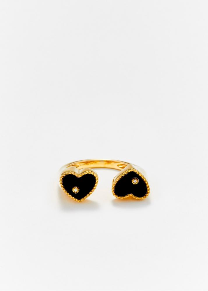 yvonne léon bague toi & moi coeur onyx or jaune