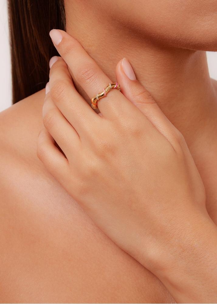 Yvonne Léon Bague Twistée Rainbow Or Jaune