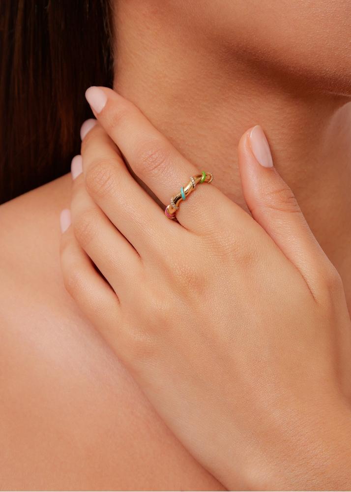 Yvonne Léon Bague Twistée Rainbow Or Jaune