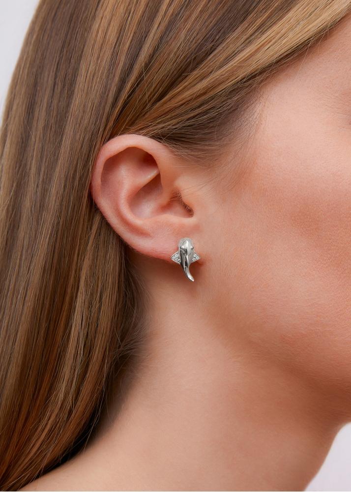 Yvonne Léon Boucle D'oreille Mini Requin Or Blanc