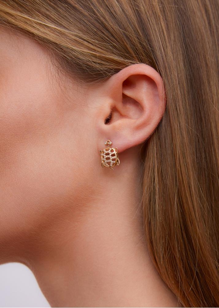 Yvonne Léon Boucle D'oreille Mini Tortue Or Jaune