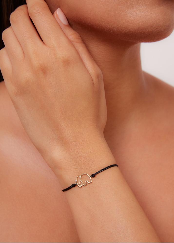 Yvonne Léon Bracelet Fil éléphant Noir Or Jaune
