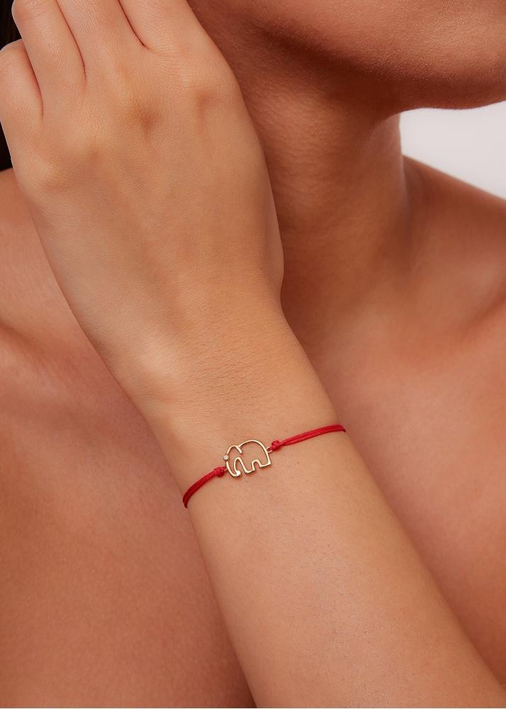 Yvonne Léon Bracelet Fil éléphant Rouge Or Jaune