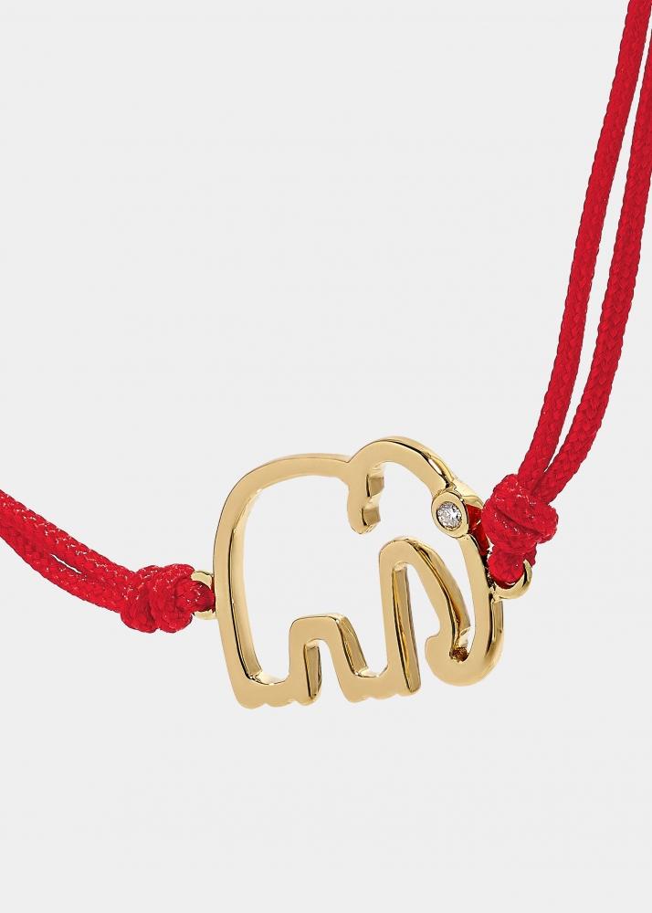 Yvonne Léon Bracelet Fil éléphant Rouge Or Jaune