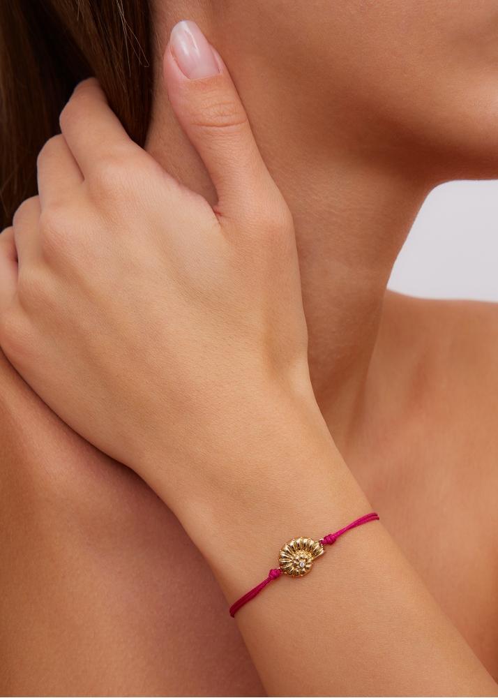 Yvonne Léon Bracelet Fil Nautilus Fuchsia Or Jaune