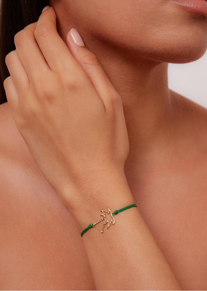 Yvonne Léon Bracelet Fil Palmier Vert Or Jaune