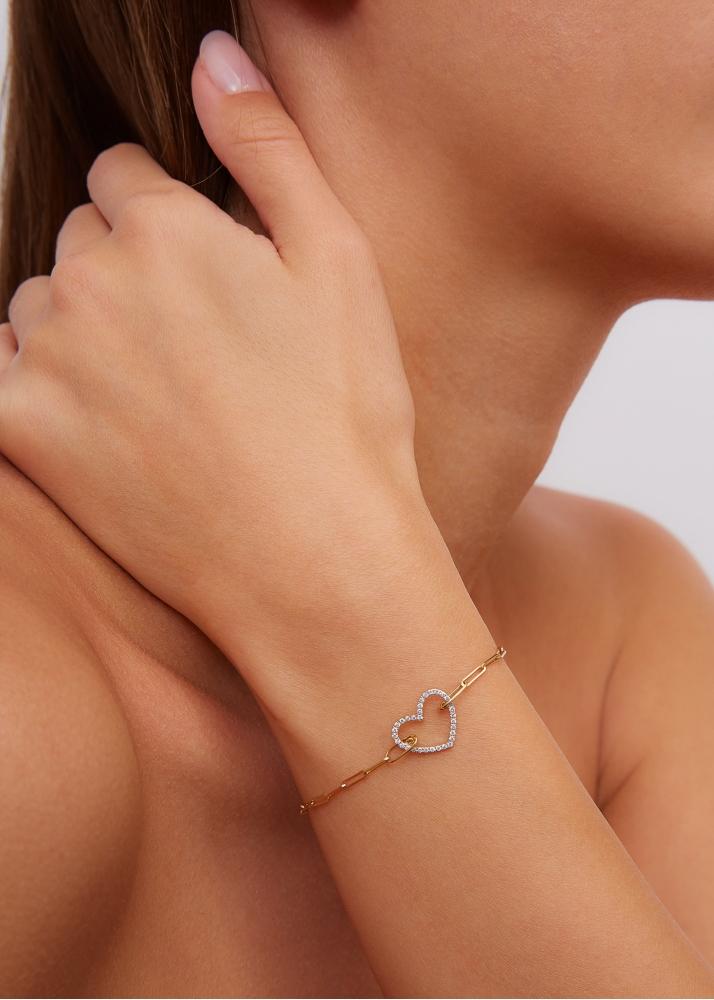 Yvonne Léon Bracelet Petit Coeur Diamants Or Jaune