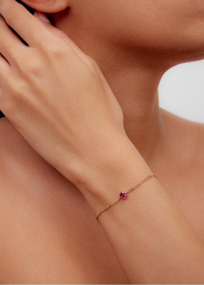 Yvonne Léon Bracelet Solitaire Rubis Pm Or Jaune