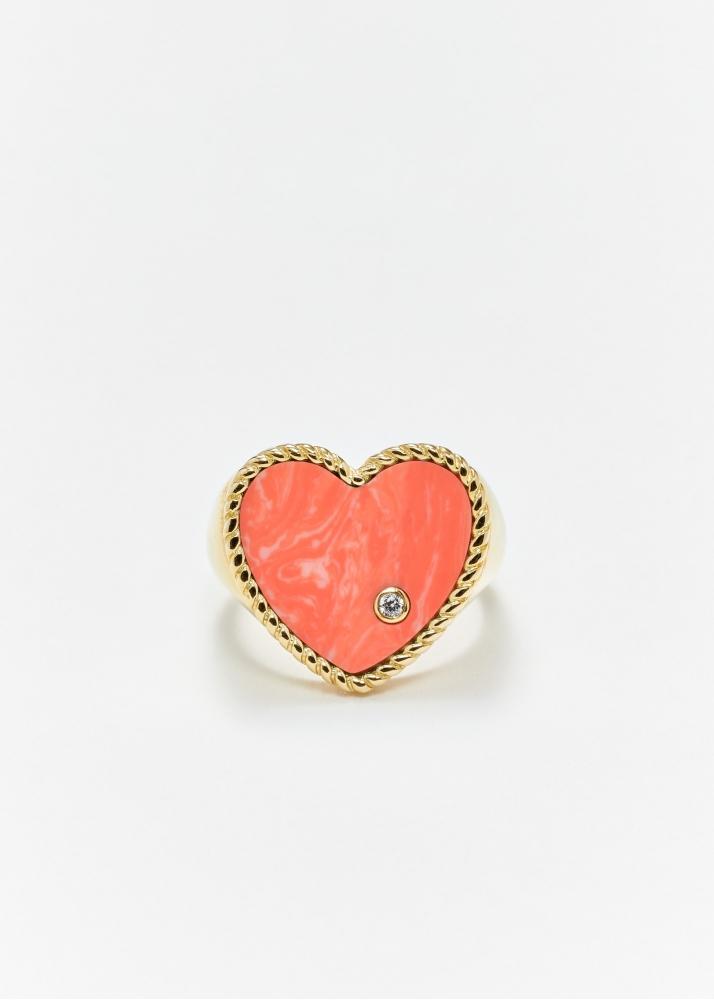 yvonne léon chevalière coeur corail or jaune