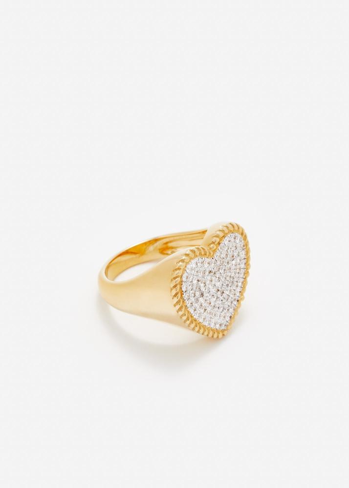 Yvonne Léon Chevalière Coeur Diamants Or Jaune