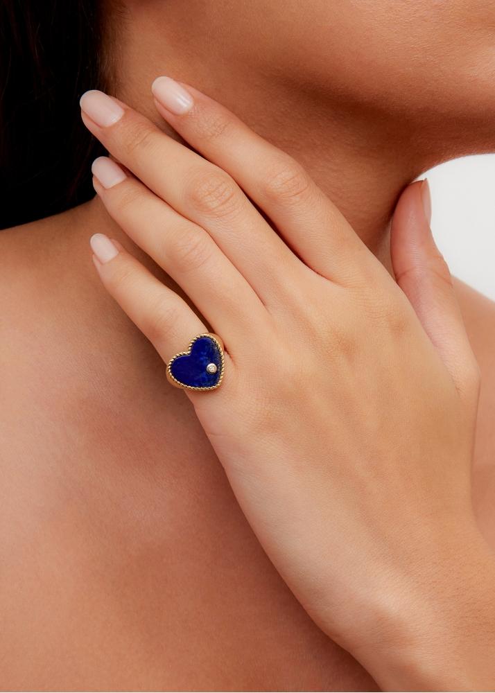 Yvonne Léon Chevalière Coeur Lapis Lazuli Or Jaune