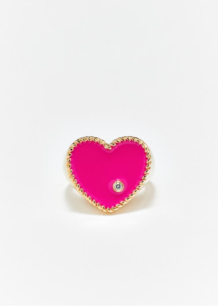 yvonne léon chevalière coeur néon fuchsia or jaune