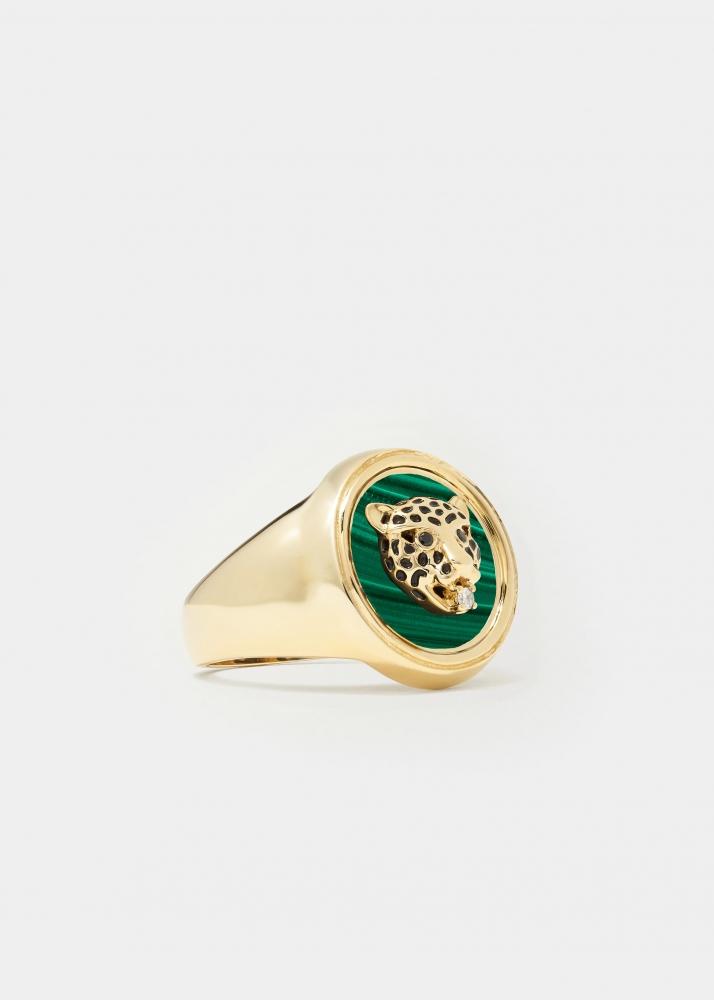 Yvonne Léon Chevalière Léopard Malachite Or Jaune