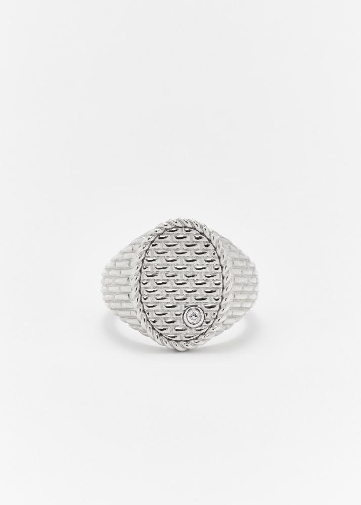 yvonne léon chevalière ovale cannage or blanc