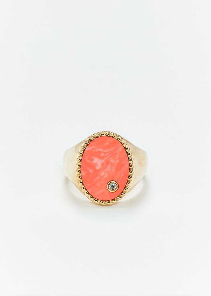 yvonne léon chevalière ovale corail or jaune