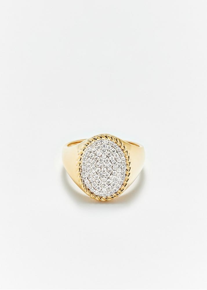 yvonne léon chevalière ovale diamants or jaune