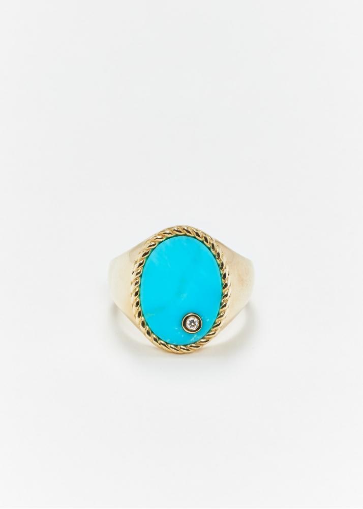 yvonne léon chevalière ovale turquoise or jaune