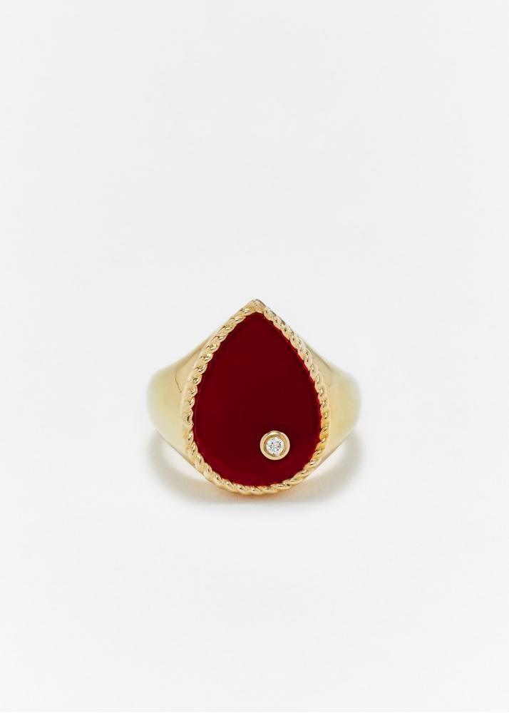 yvonne léon chevalière poire agate rouge or jaune