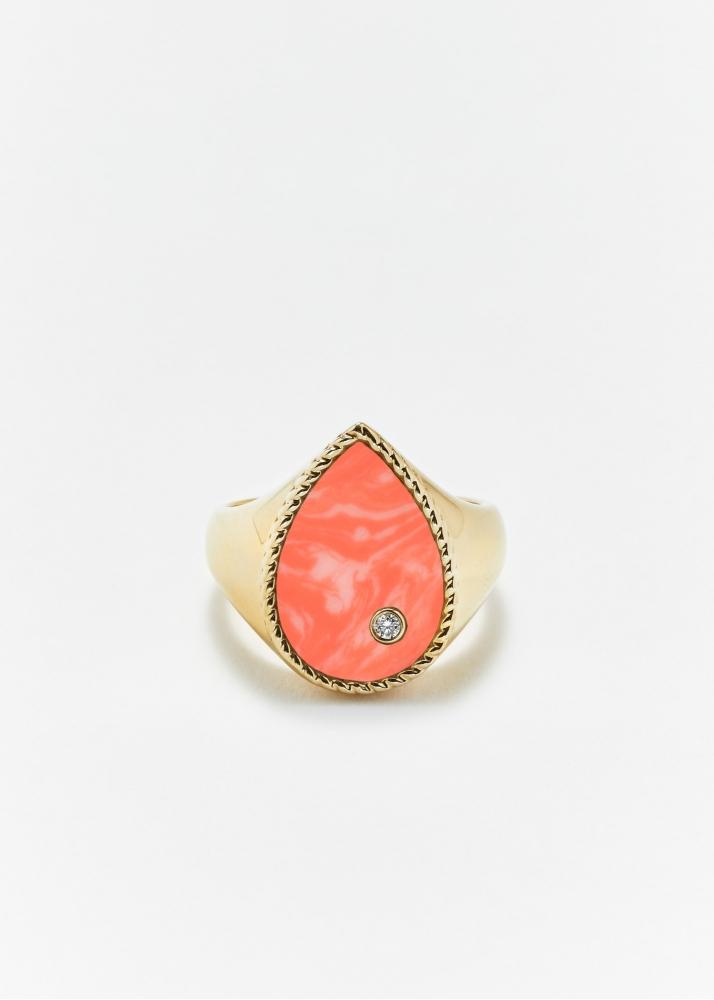 yvonne léon chevalière poire corail or jaune