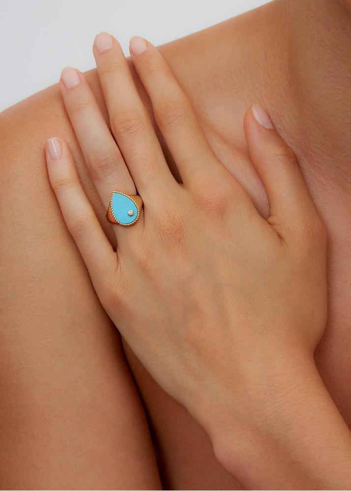 Yvonne Léon Chevalière Poire Turquoise Or Jaune