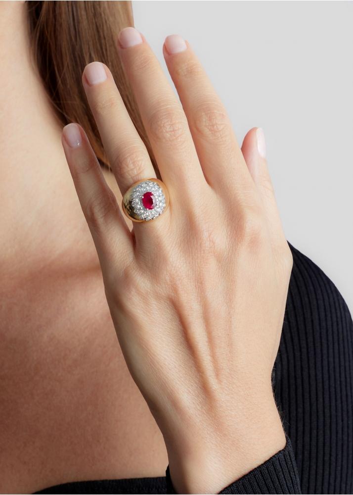 Yvonne Léon Chevalière Pompadour Rubis Or Jaune