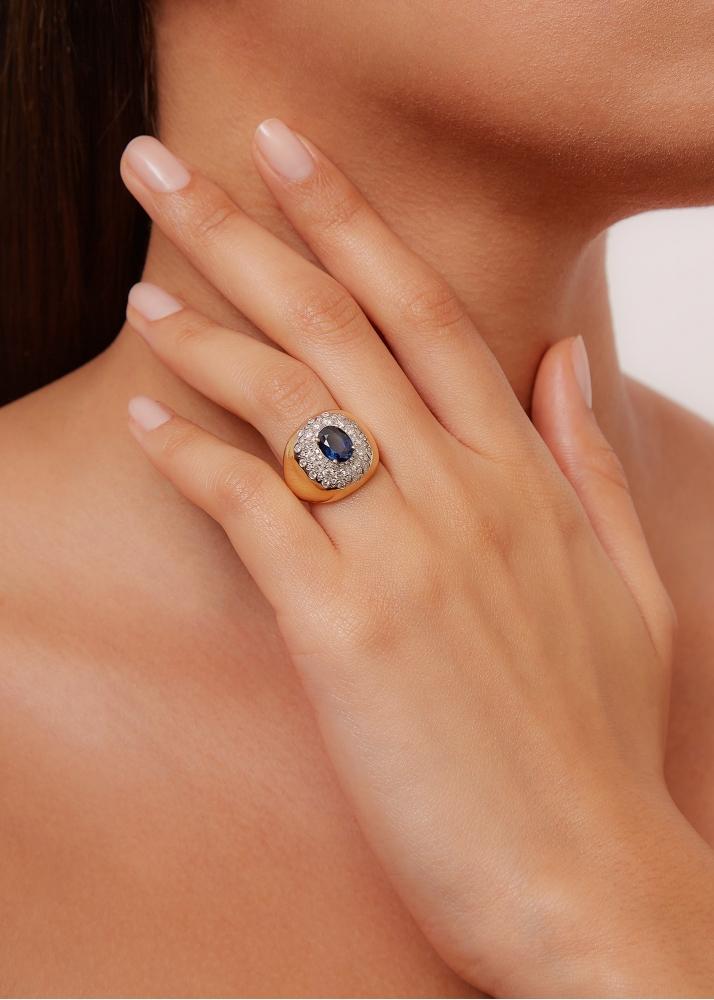 Yvonne Léon Chevalière Pompadour Saphir Or Jaune