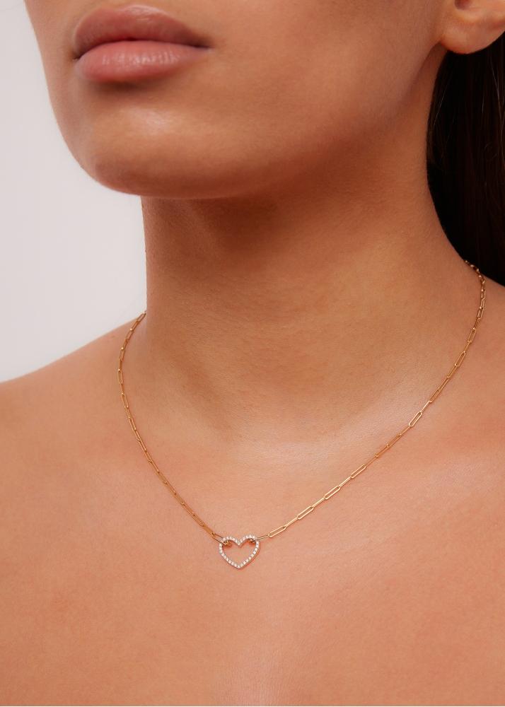 Yvonne Léon Collier Petit Coeur Diamants Or Jaune