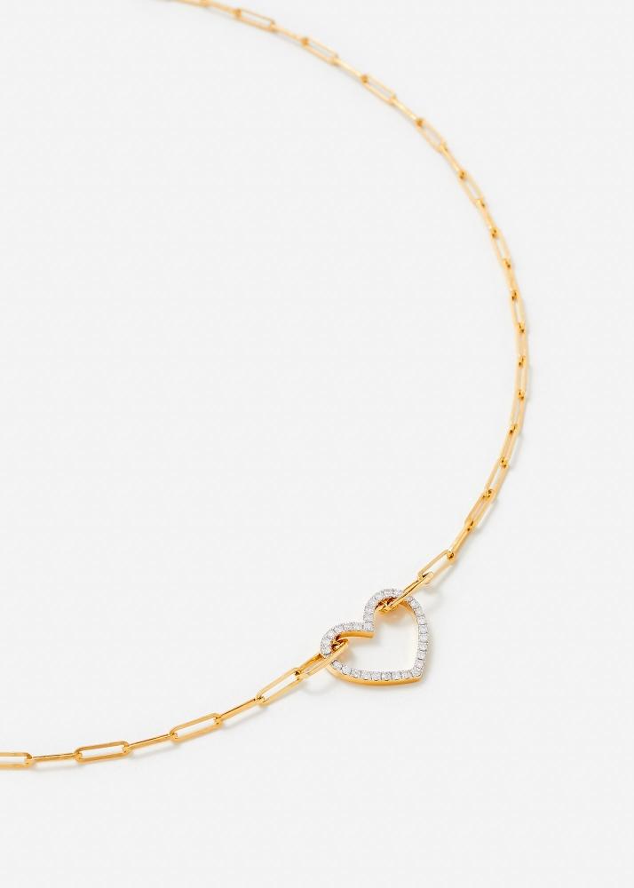 Yvonne Léon Collier Petit Coeur Diamants Or Jaune