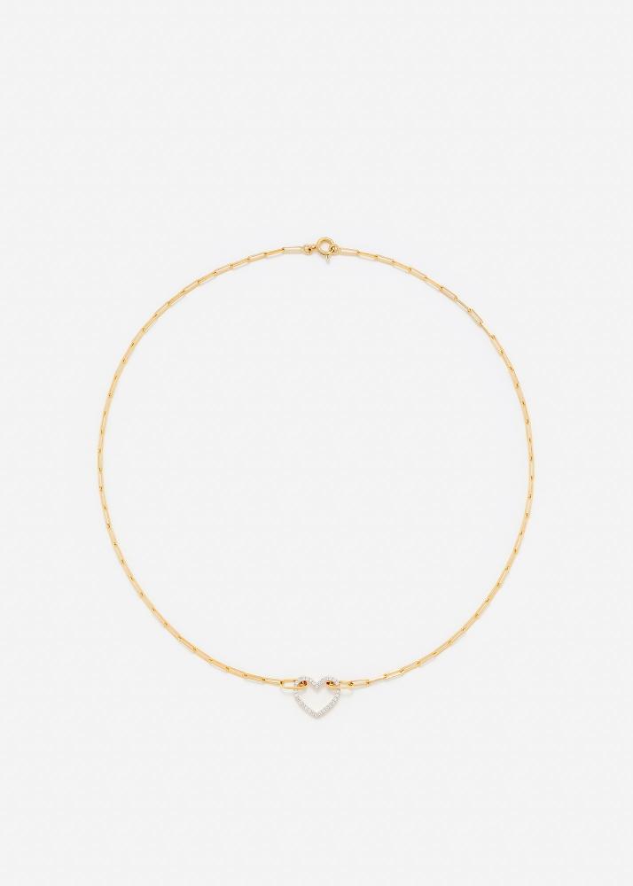 yvonne léon collier petit coeur diamants or jaune