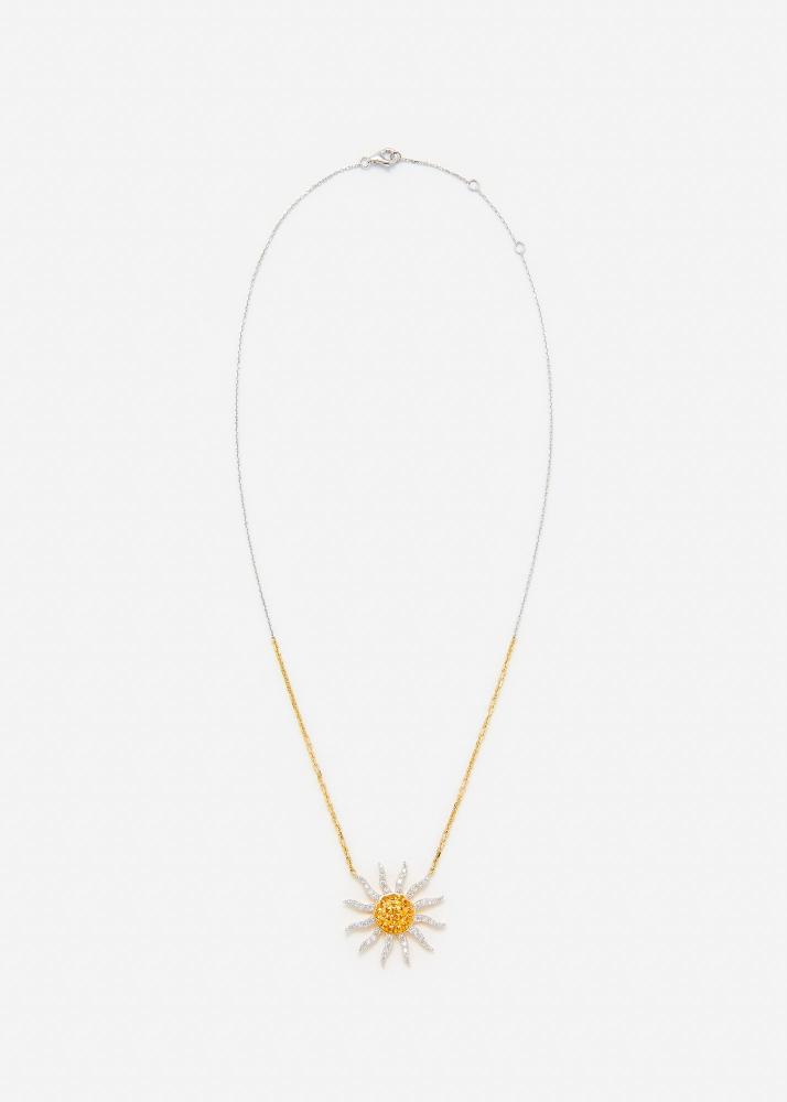 Yvonne Léon Collier Soleil Diamants Citrines 2 Ors
