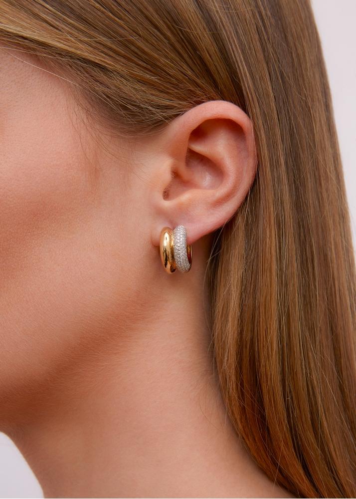 Yvonne Léon Paire De Créoles Bouées Diamants 2 Ors