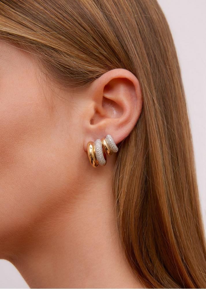 Yvonne Léon Paire De Créoles Bouées Diamants 2 Ors