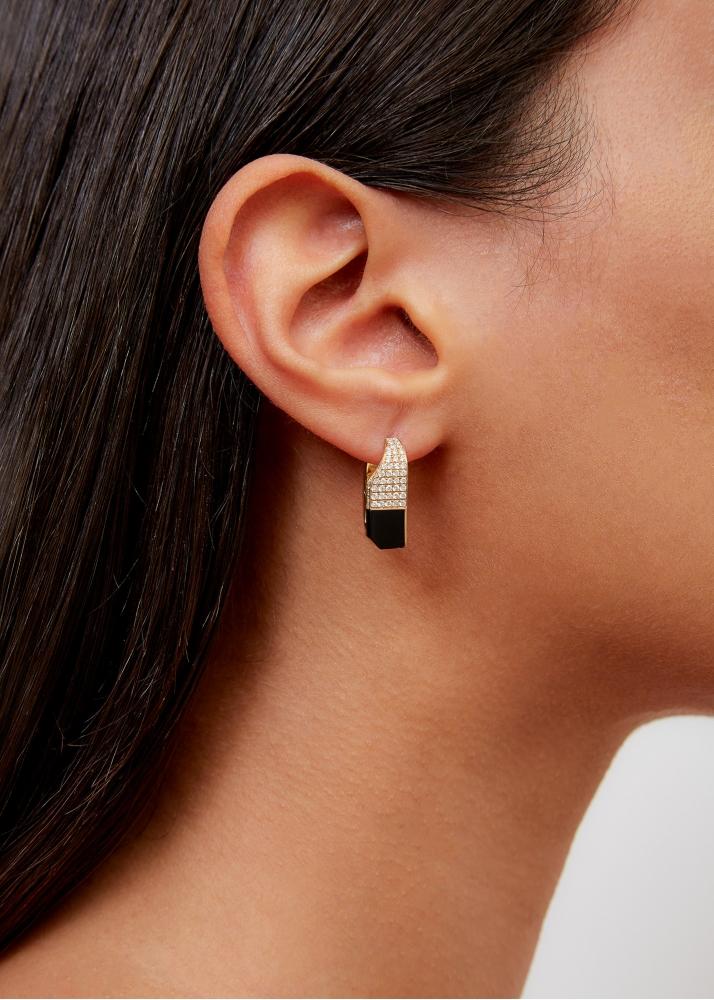 Yvonne Léon Paire De Créoles Damier Onyx Or Jaune