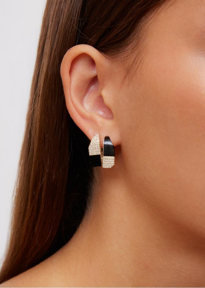 Yvonne Léon Paire De Créoles Damier Onyx Or Jaune