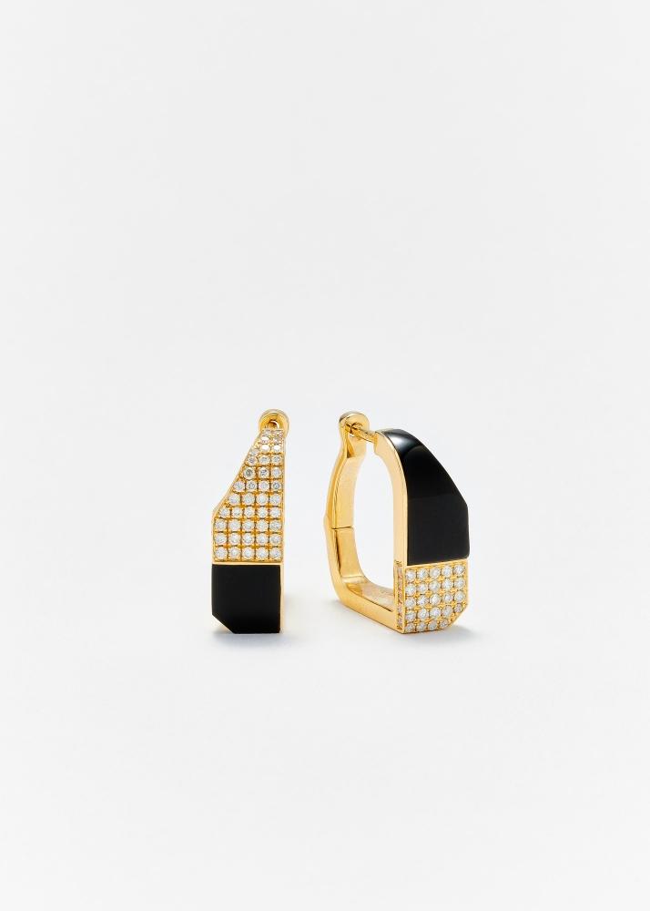 yvonne léon paire de créoles damier onyx or jaune