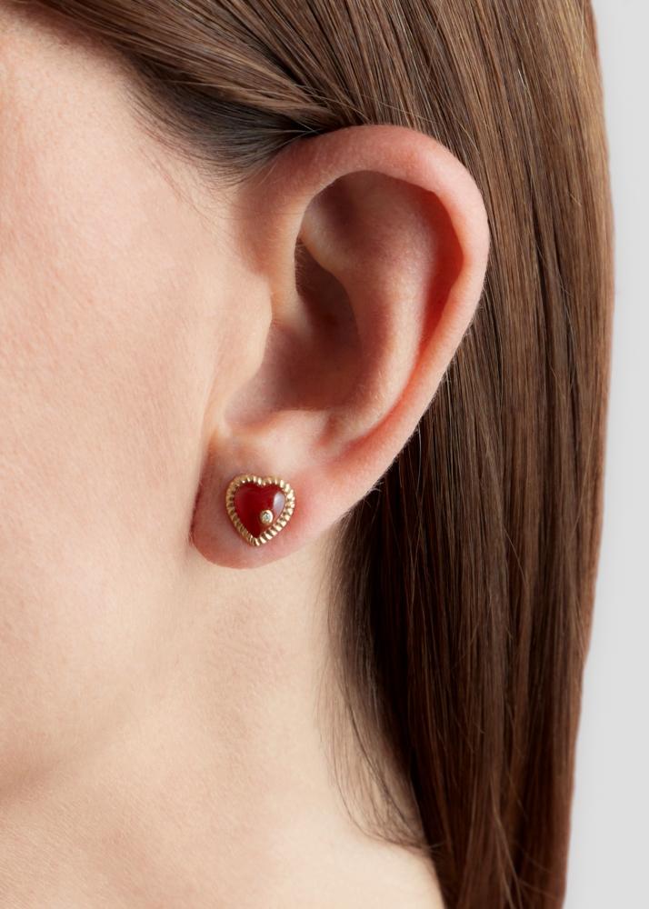 Yvonne Léon Paire De Puce Dôme Coeur Or Jaune