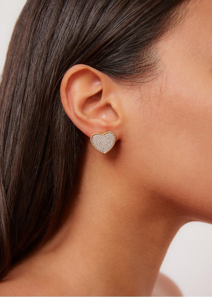 Yvonne Léon Paire De Puces Coeur Diamants Or Jaune