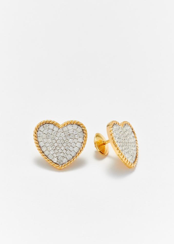 yvonne léon paire de puces coeur diamants or jaune