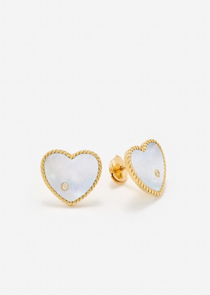 yvonne léon paire de puces coeur nacre or jaune