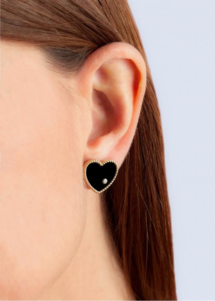 Yvonne Léon Paire De Puces Coeur Onyx Or Jaune