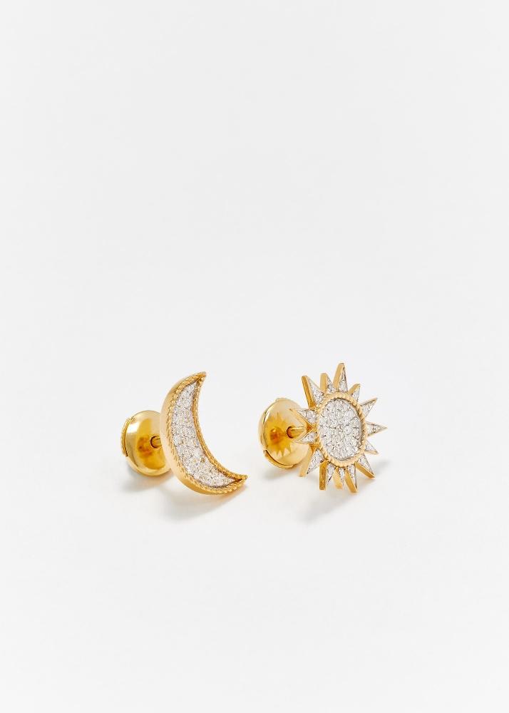 Yvonne Léon Paire De Puces Soleil & Lune Or Jaune