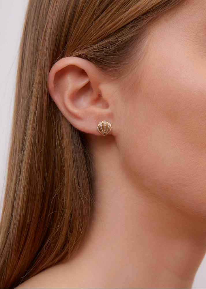 Yvonne Léon Puce Mini Coquillage Diamants Or Jaune