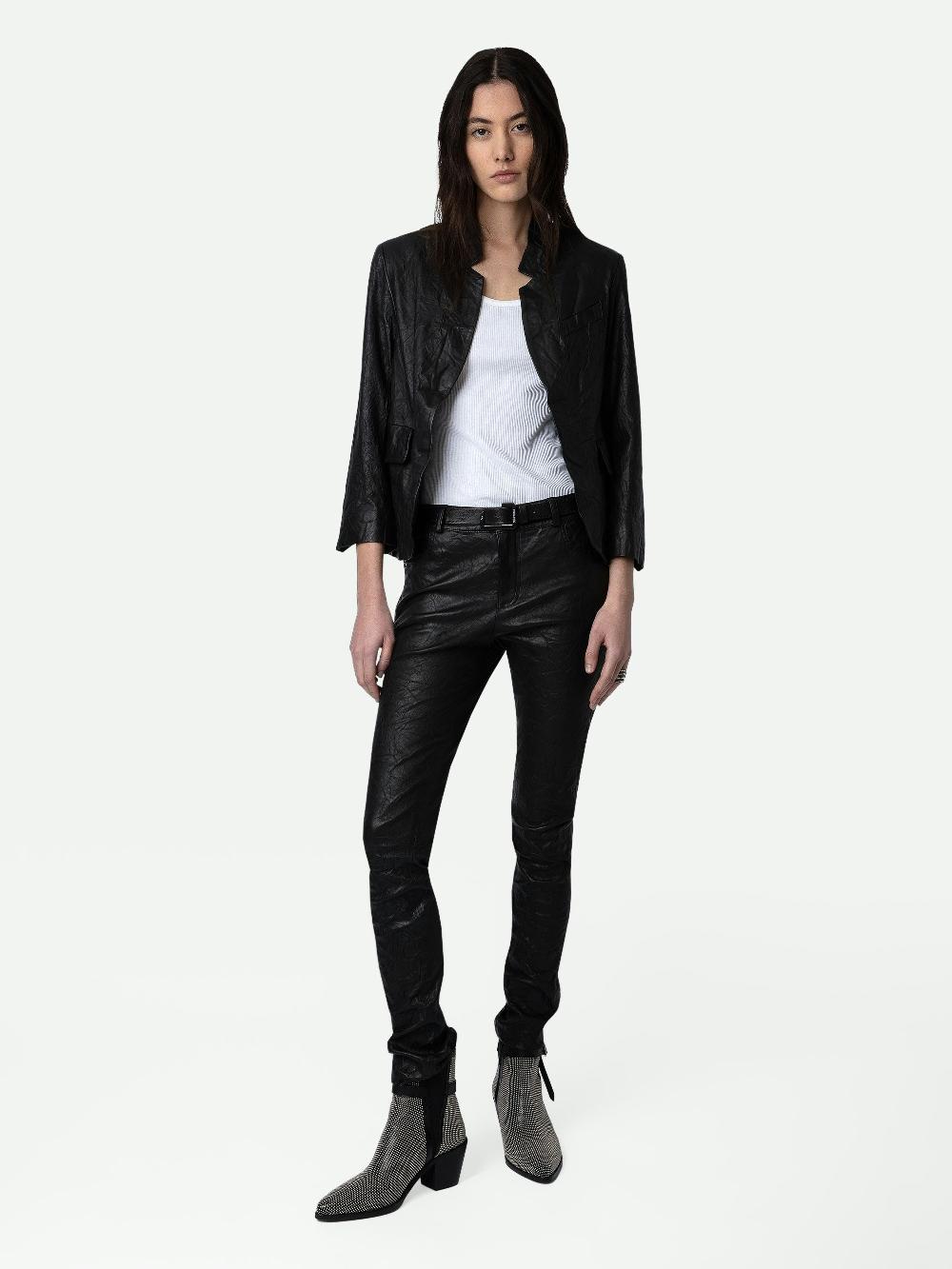 zadig & voltaire Blazer Verys Cuir Froissé. Blazer ajusté sans boutonnage en cuir froissé