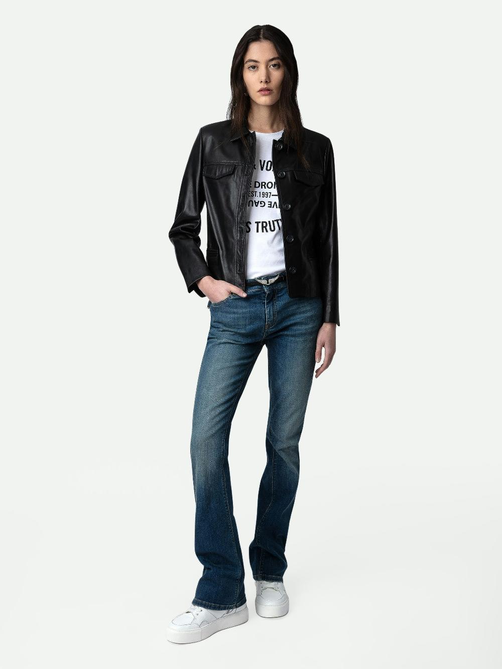 zadig & voltaire Blouson Liam Cuir Blouson ajusté boutonné avec ailes embossées en cuir lisse