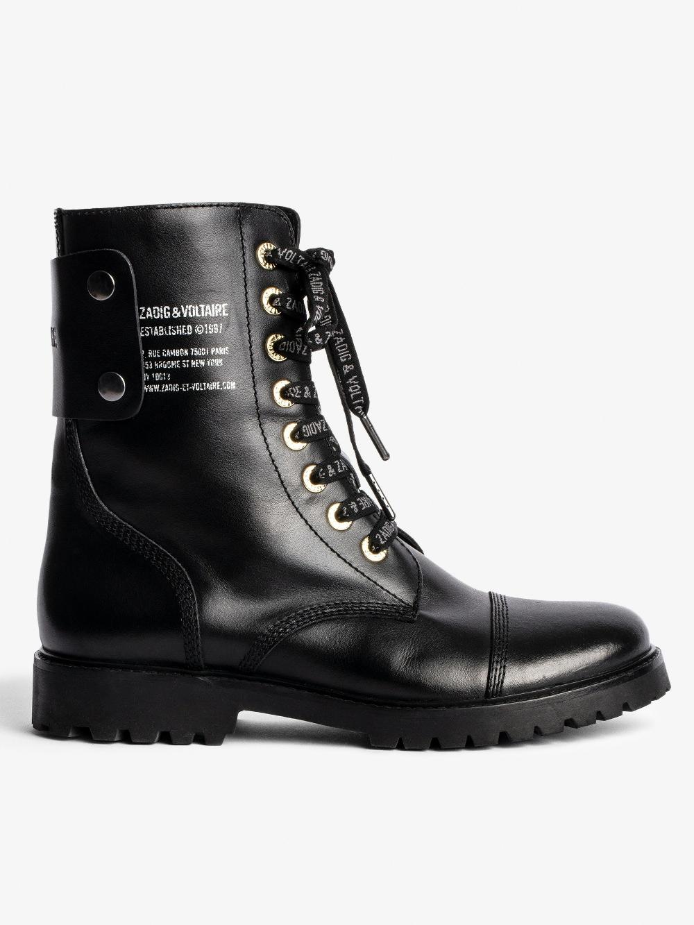 zadig & voltaire Bottines Joe Bottes rangers en cuir avec print et patch