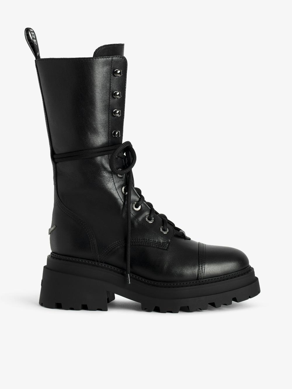 zadig & voltaire Bottines Montantes Ride Bottines montantes en cuir lisse semi-brillant noir orné d'un charm ailes et de lacets zadig & voltaire Bottines Montantes Ride Bottines montantes en cuir lisse semi-brillant noir orné d'un charm ailes et de lacets